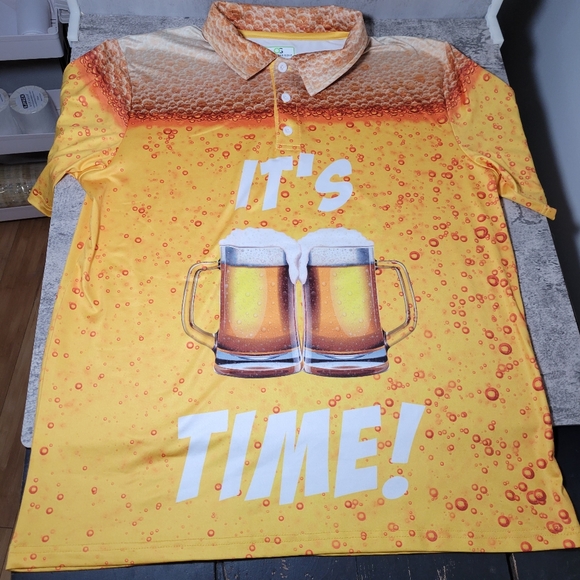 OBNOXIOUS GOLF Polo Sz Small The "OG" of Loud Golf It's Beer Time! Beer Mens - Picture 2 of 4